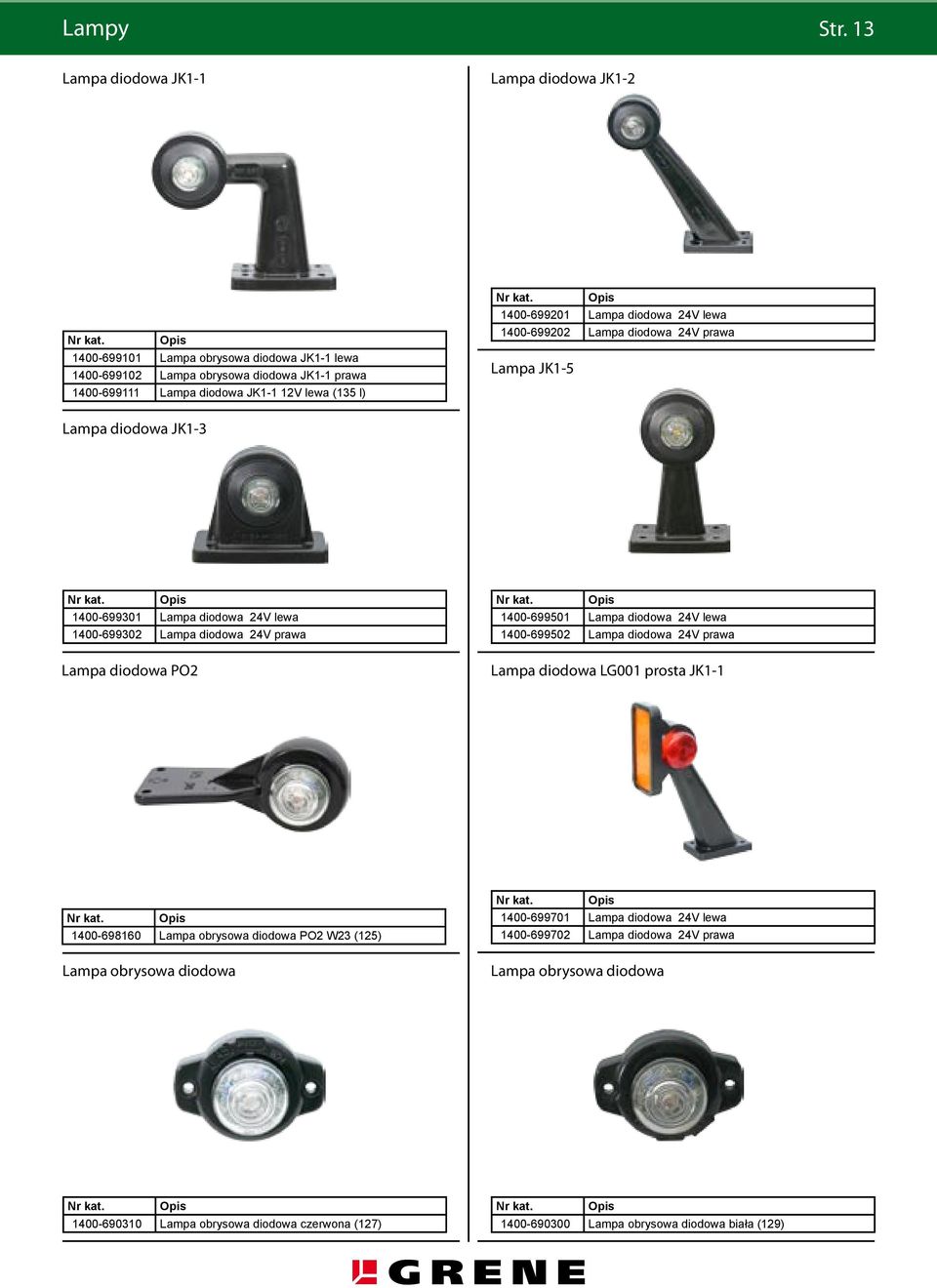 1400-699201 Lampa diodowa 24V lewa 1400-699202 Lampa diodowa 24V prawa Lampa JK1-5 Lampa diodowa JK1-3 1400-699301 Lampa diodowa 24V lewa 1400-699302 Lampa diodowa 24V prawa Lampa diodowa