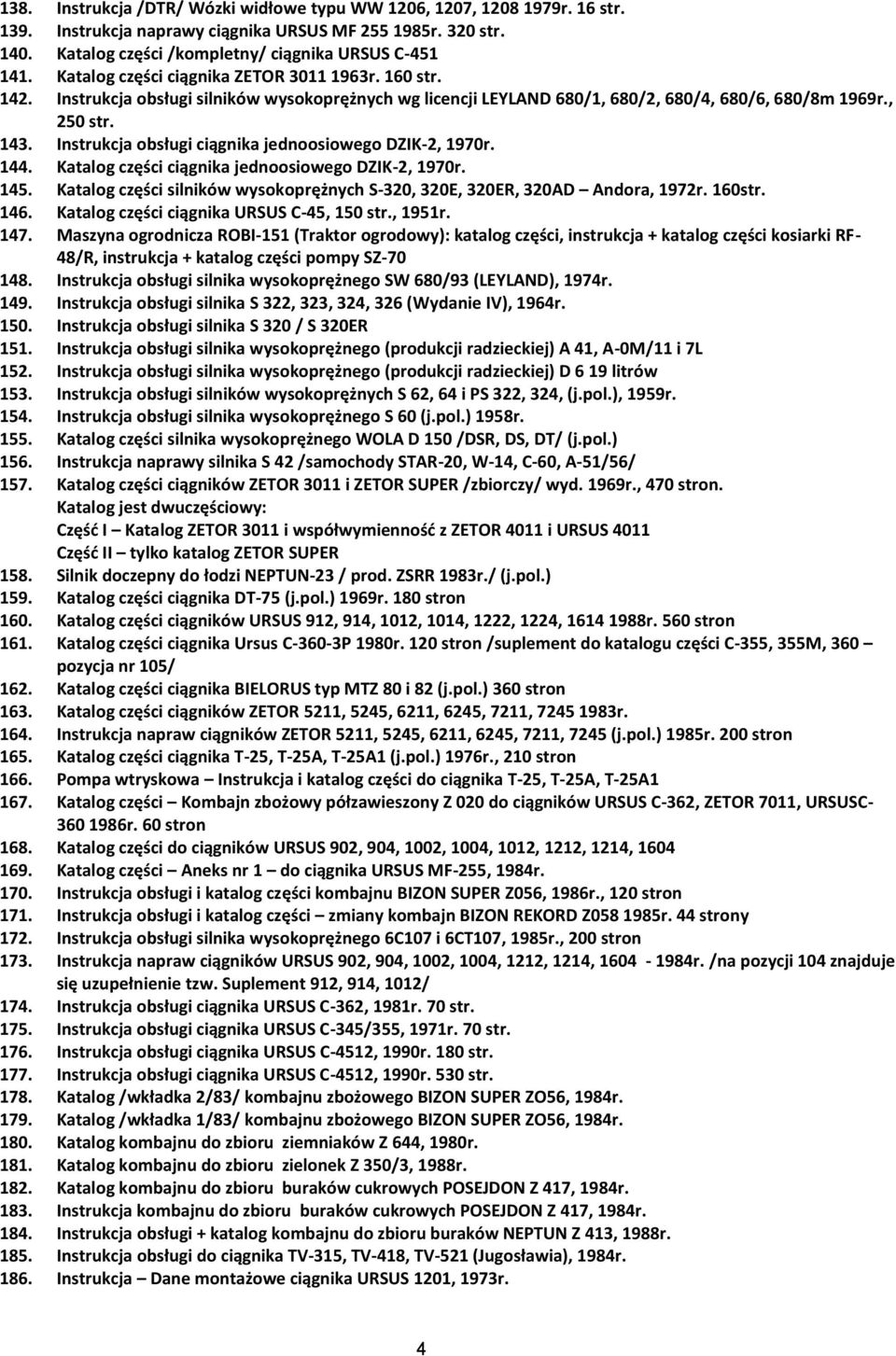 Instrukcja obsługi ciągnika jednoosiowego DZIK-2, 1970r. 144. Katalog części ciągnika jednoosiowego DZIK-2, 1970r. 145. Katalog części silników wysokoprężnych S-320, 320E, 320ER, 320AD Andora, 1972r.