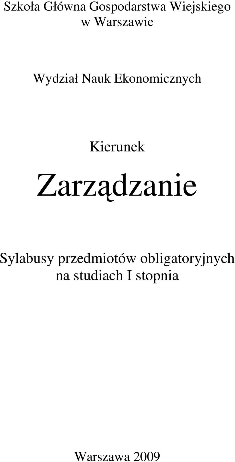 Kierunek Zarządzanie Sylabusy