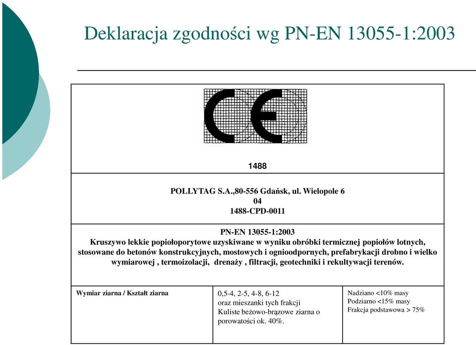 do betonów konstrukcyjnych, mostowych i ognioodpornych, prefabrykacji drobno i wielko wymiarowej, termoizolacji, drenaży, filtracji, geotechniki i