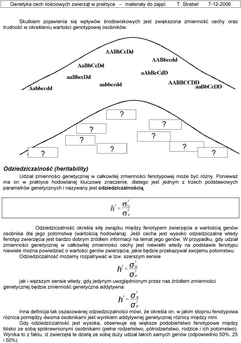 Odziedziczalność (heritability) Udział zmienności genetycznej w całkowitej zmienności fenotypowej może być różny.