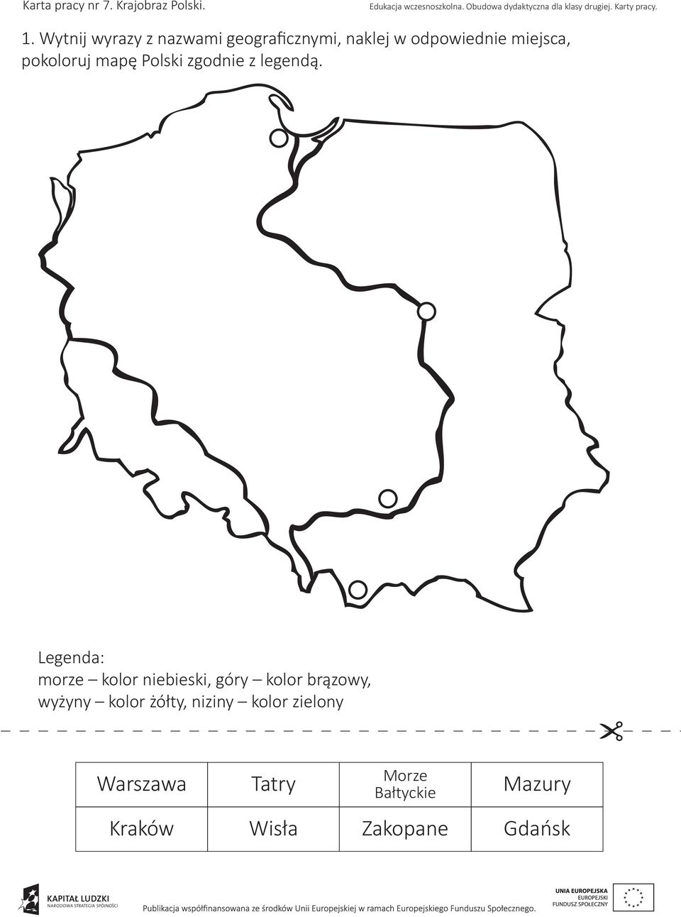 pokoloruj mapę Polski zgodnie z legendą.