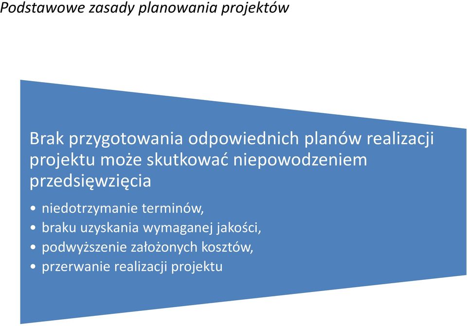 niepowodzeniem przedsięwzięcia niedotrzymanie terminów, braku