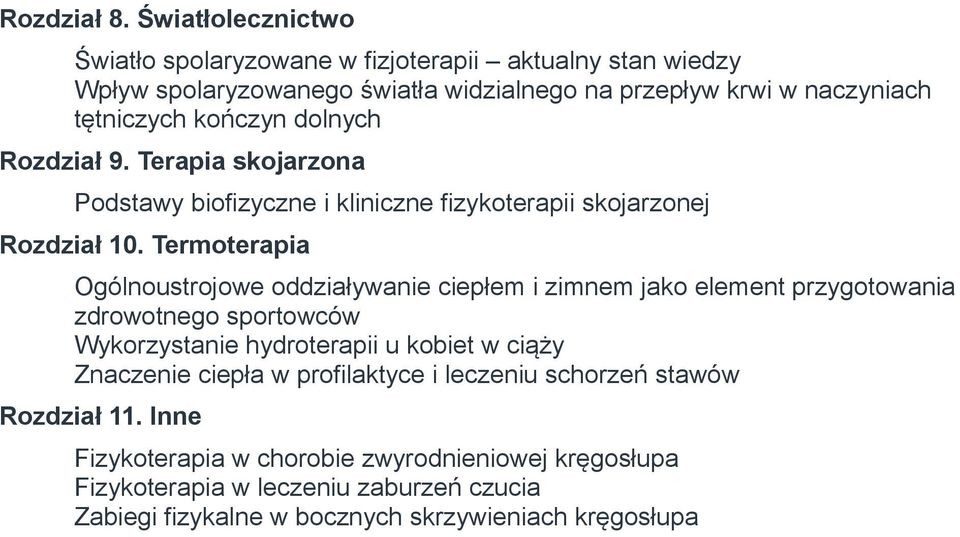 dolnych Rozdział 9. Terapia skojarzona Podstawy biofizyczne i kliniczne fizykoterapii skojarzonej Rozdział 10.