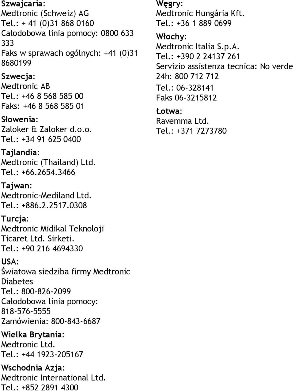 2.2517.0308 Turcja: Medtronic Midikal Teknoloji Ticaret Ltd. Sirketi. Tel.: +90 216 4694330 USA: Światowa siedziba firmy Medtronic Diabetes Tel.