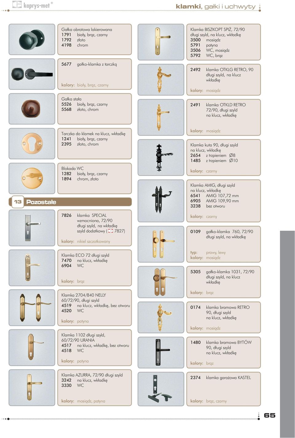 brąz, czarny 1894 chrom, złoto 13 2491 klamka OTKLD RETRO Klamka kuta 90, długi szyld 2654 z trzpieniem ø8 1485 z trzpieniem ø10 kolory: czarny Klamka AMIG, długi szyld 6541 AMIG 107,72 mm 6905 AMIG