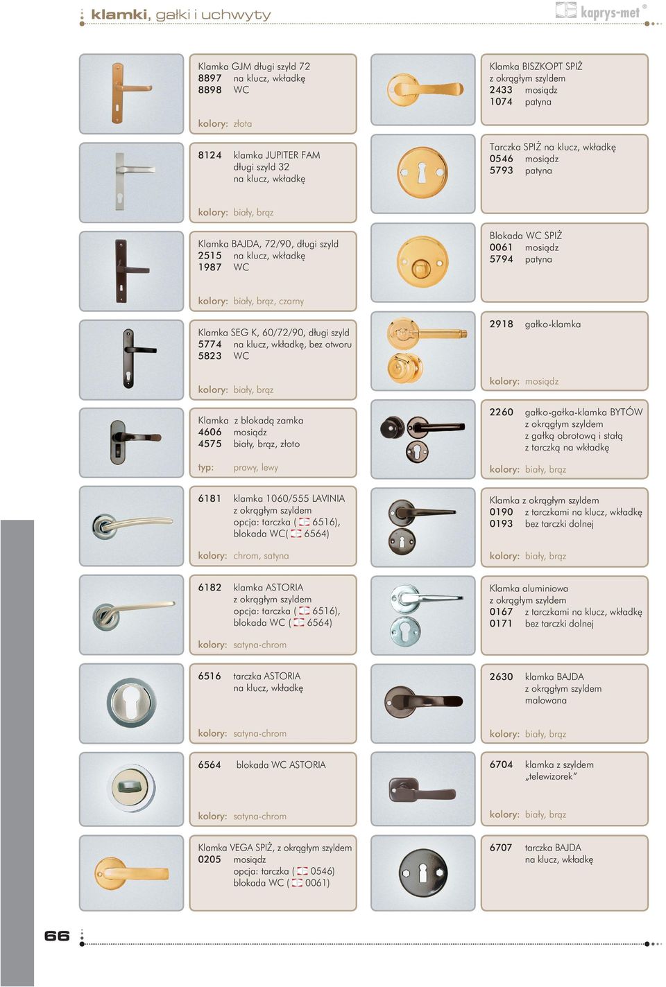 BYTÓW z gałką obrotową i stałą z tarczką na prawy, lewy 6181 klamka 1060/555 LAVINIA 6516), blokada WC( 6564) klamka 0190 z tarczkami 0193 bez tarczki dolnej kolory: chrom, satyna 6182 klamka