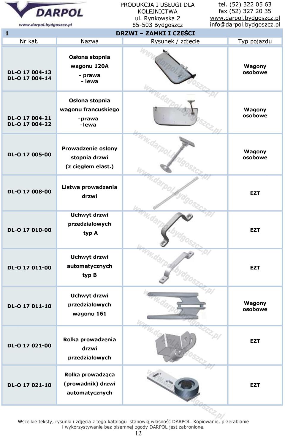 ) DL-O 17 008-00 Listwa prowadzenia drzwi DL-O 17 010-00 Uchwyt drzwi przedziałowych typ A DL-O 17 011-00 Uchwyt drzwi automatycznych typ