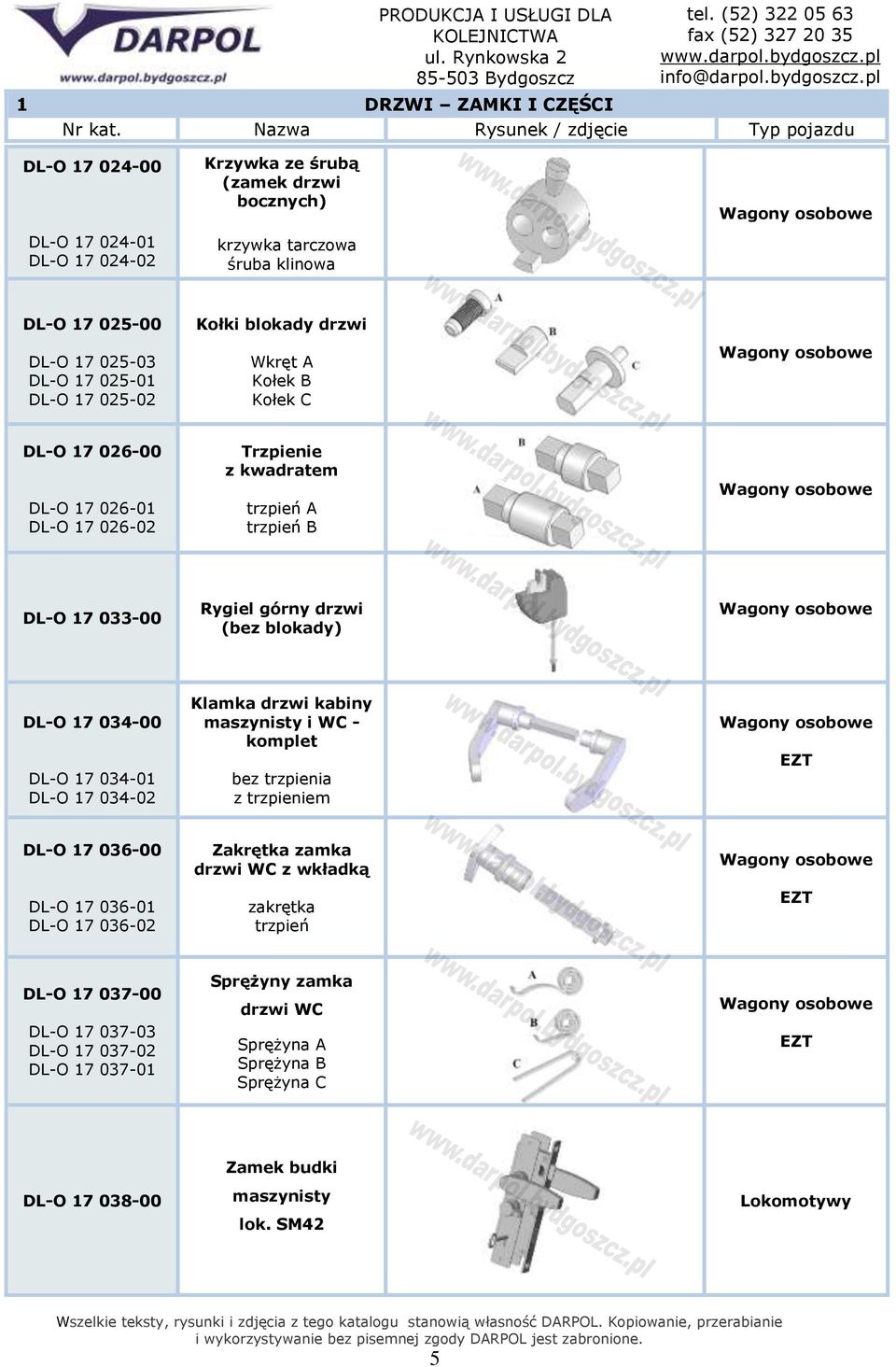 DL-O 17 034-00 DL-O 17 034-01 DL-O 17 034-02 Klamka drzwi kabiny maszynisty i WC - komplet bez trzpienia z trzpieniem DL-O 17 036-00 DL-O 17 036-01 DL-O 17 036-02 Zakrętka zamka drzwi WC z