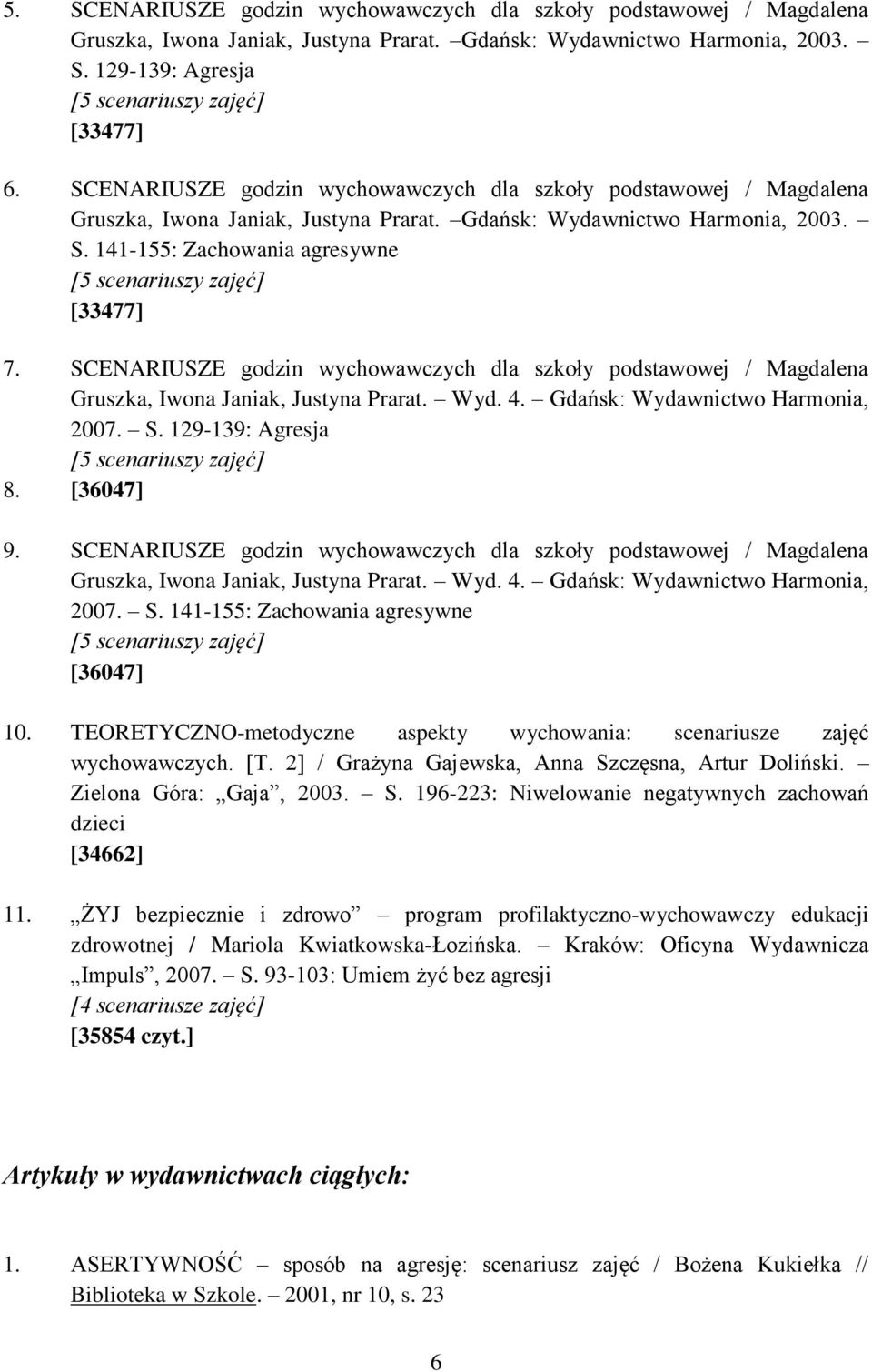 141-155: Zachowania agresywne [5 scenariuszy zajęć] [33477] 7. SCENARIUSZE godzin wychowawczych dla szkoły podstawowej / Magdalena Gruszka, Iwona Janiak, Justyna Prarat. Wyd. 4.