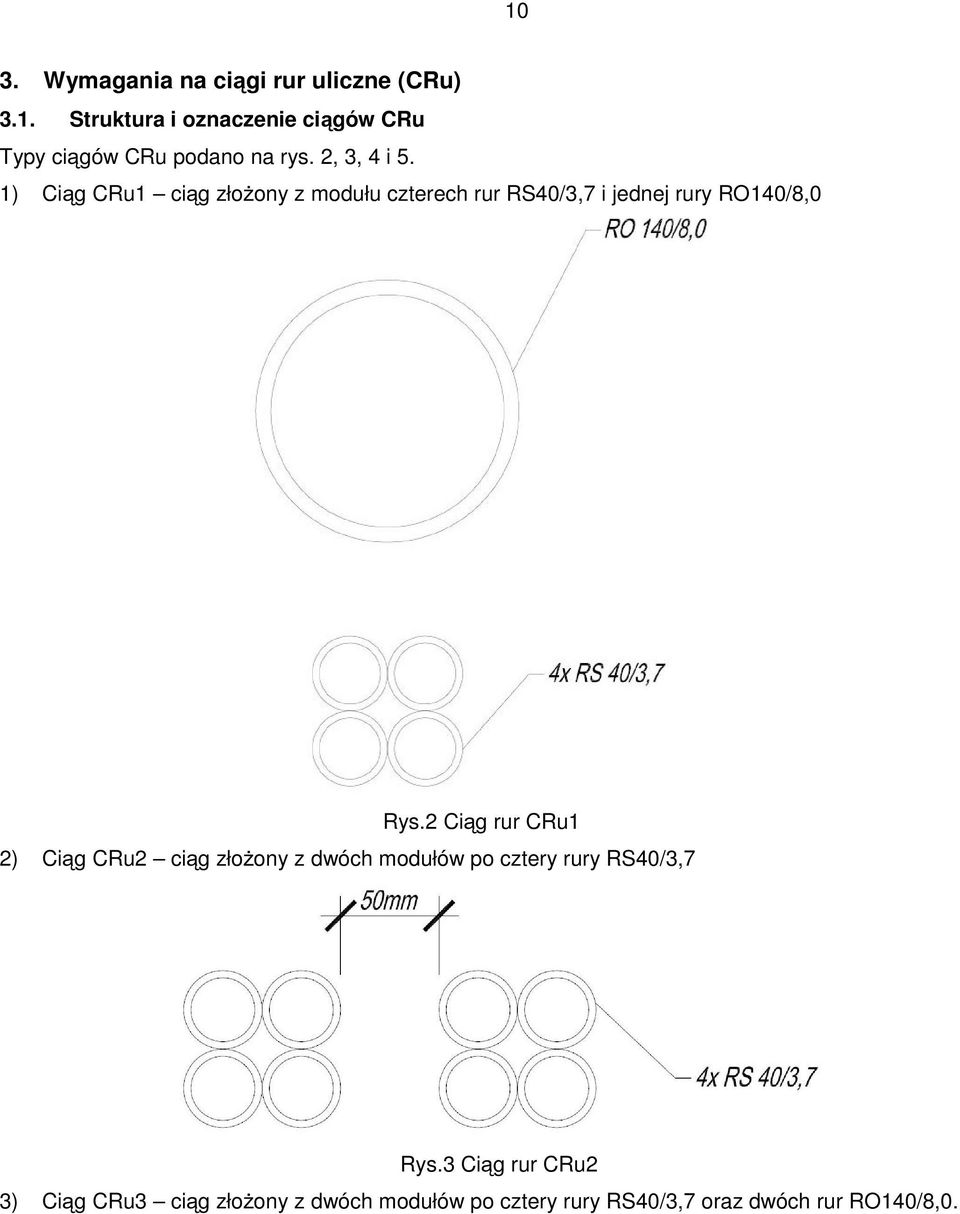 2 Ciąg rur CRu1 2) Ciąg CRu2 ciąg złożony z dwóch modułów po cztery rury RS40/3,7 Rys.