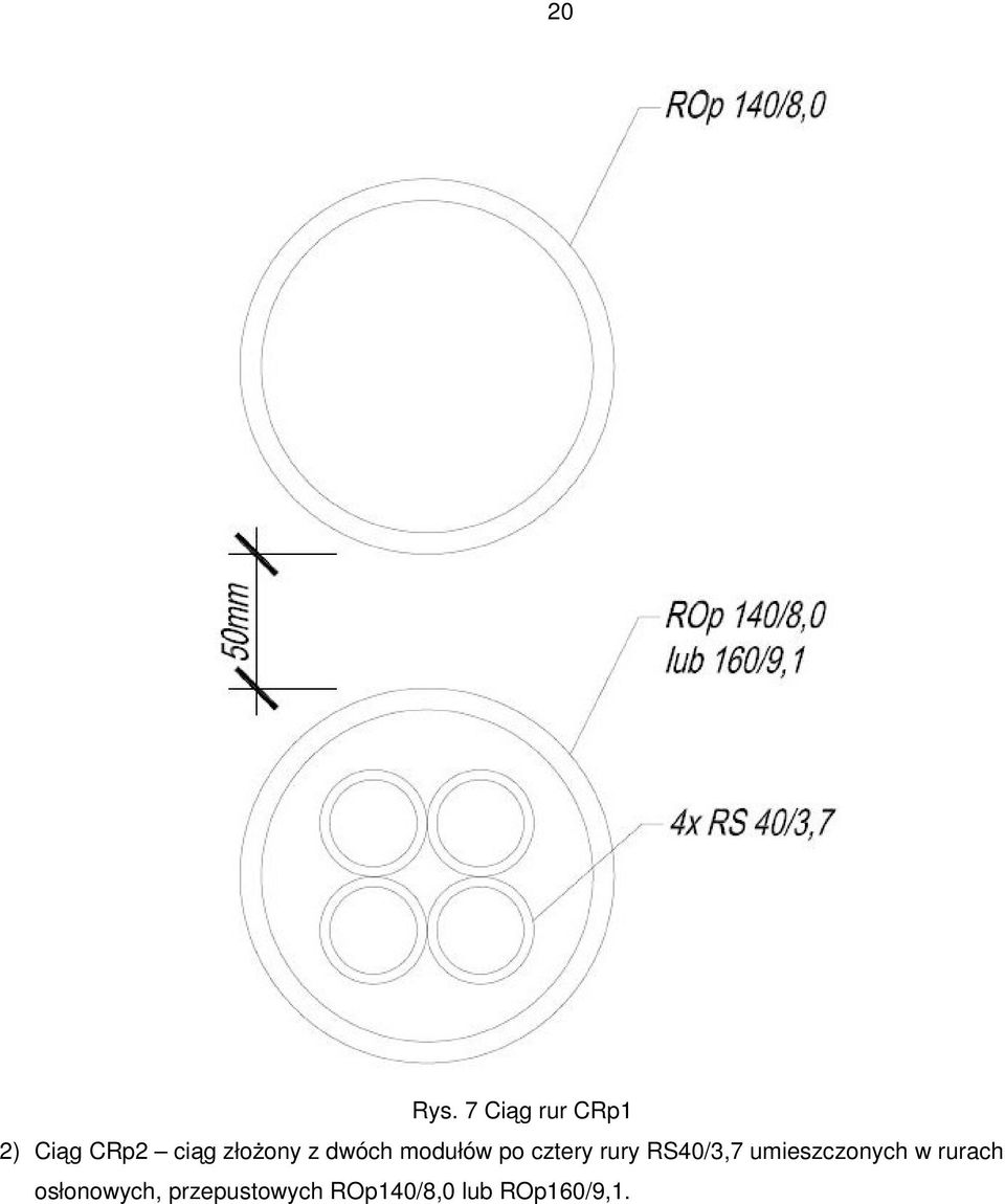 z dwóch modułów po cztery rury RS40/3,7