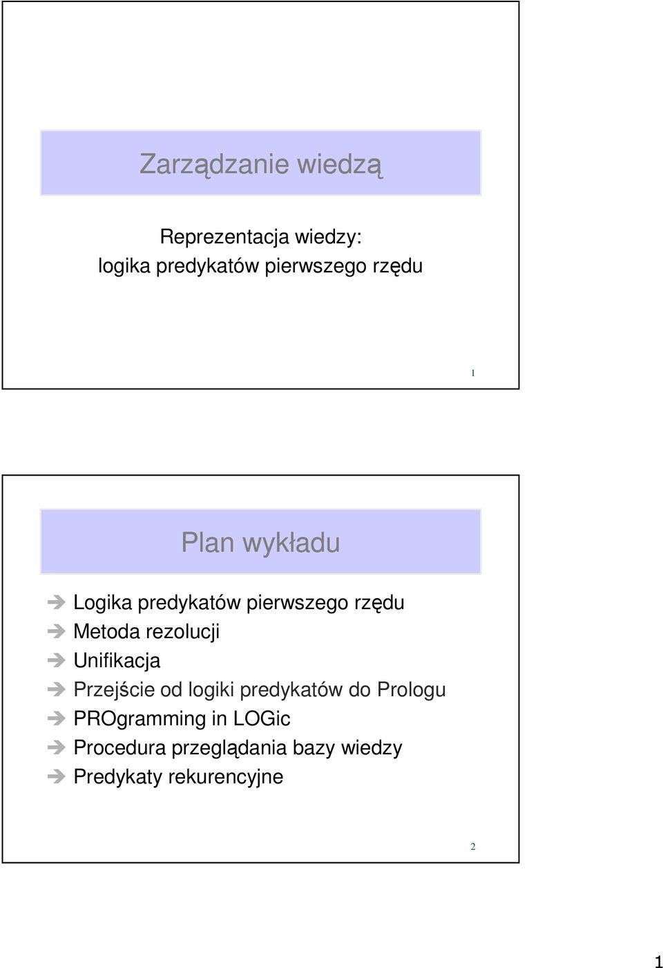 Metoda rezolucji Unifikacja Przejście od logiki predykatów do