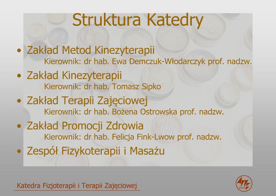 Tomasz Sipko Zakład Terapii Zajęciowej Kierownik: dr hab. Bożena Ostrowska prof.