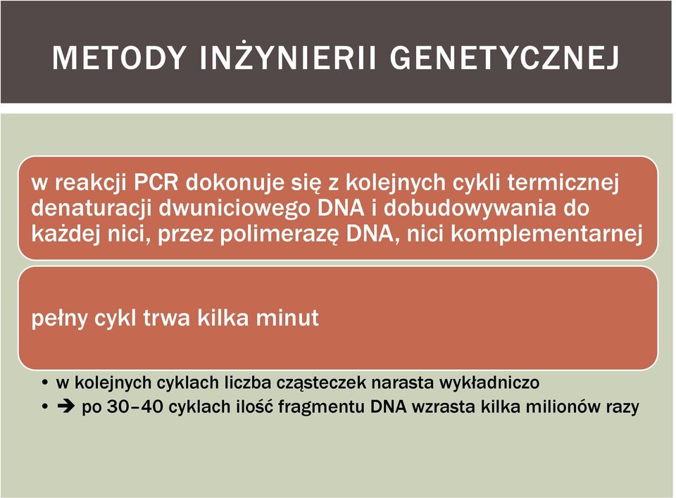 polimerazę DNA, nici komplementarnej pełny cykl trwa kilka minut w kolejnych cyklach