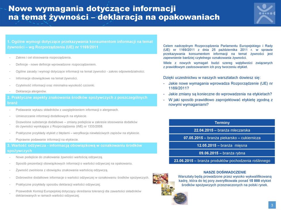 Definicje nowe definicje wprowadzone rozporządzeniem. Ogólne zasady i wymogi dotyczące informacji na temat żywności zakres odpowiedzialności. Informacje obowiązkowe na temat żywności.