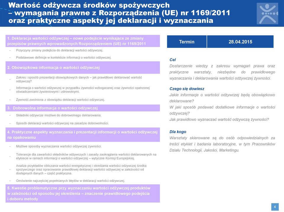 2015 Przyczyny zmiany podejścia do deklaracji wartości odżywczej. Podstawowe definicje w kontekście informacji o wartości odżywczej. 2.