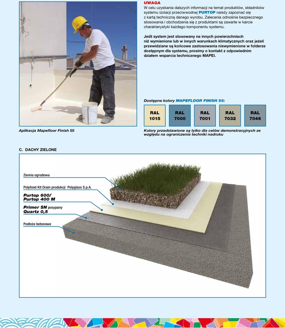 Jeśli system jest stosowany na innych powierzchniach niż wymienione lub w innych warunkach klimatycznych oraz jeżeli przewidziane są końcowe zastosowania niewymienione w folderze dostępnym dla