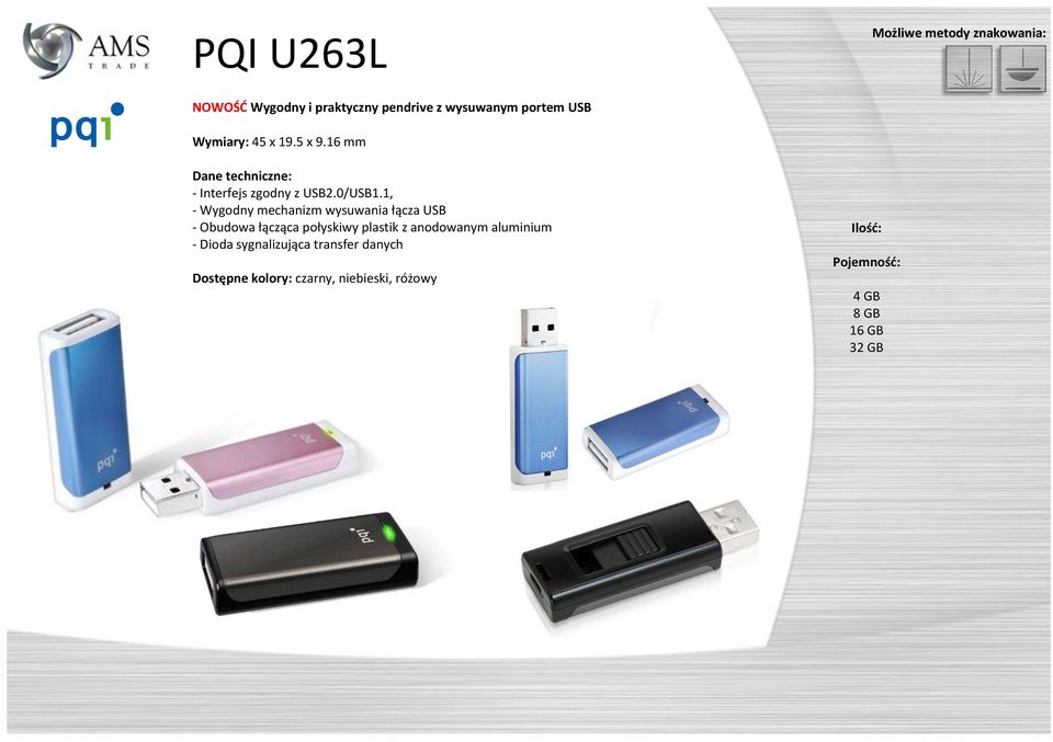 16 mm - Wygodny mechanizm wysuwania łącza USB - Obudowa łącząca