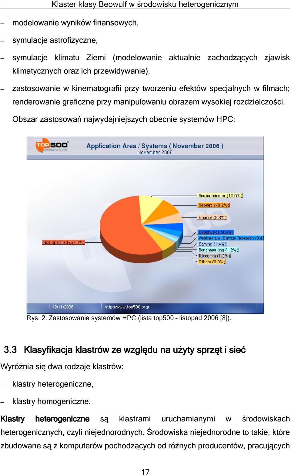 2: Zastosowanie systemów HPC (lista top500 listopad 2006 [8]). 3.