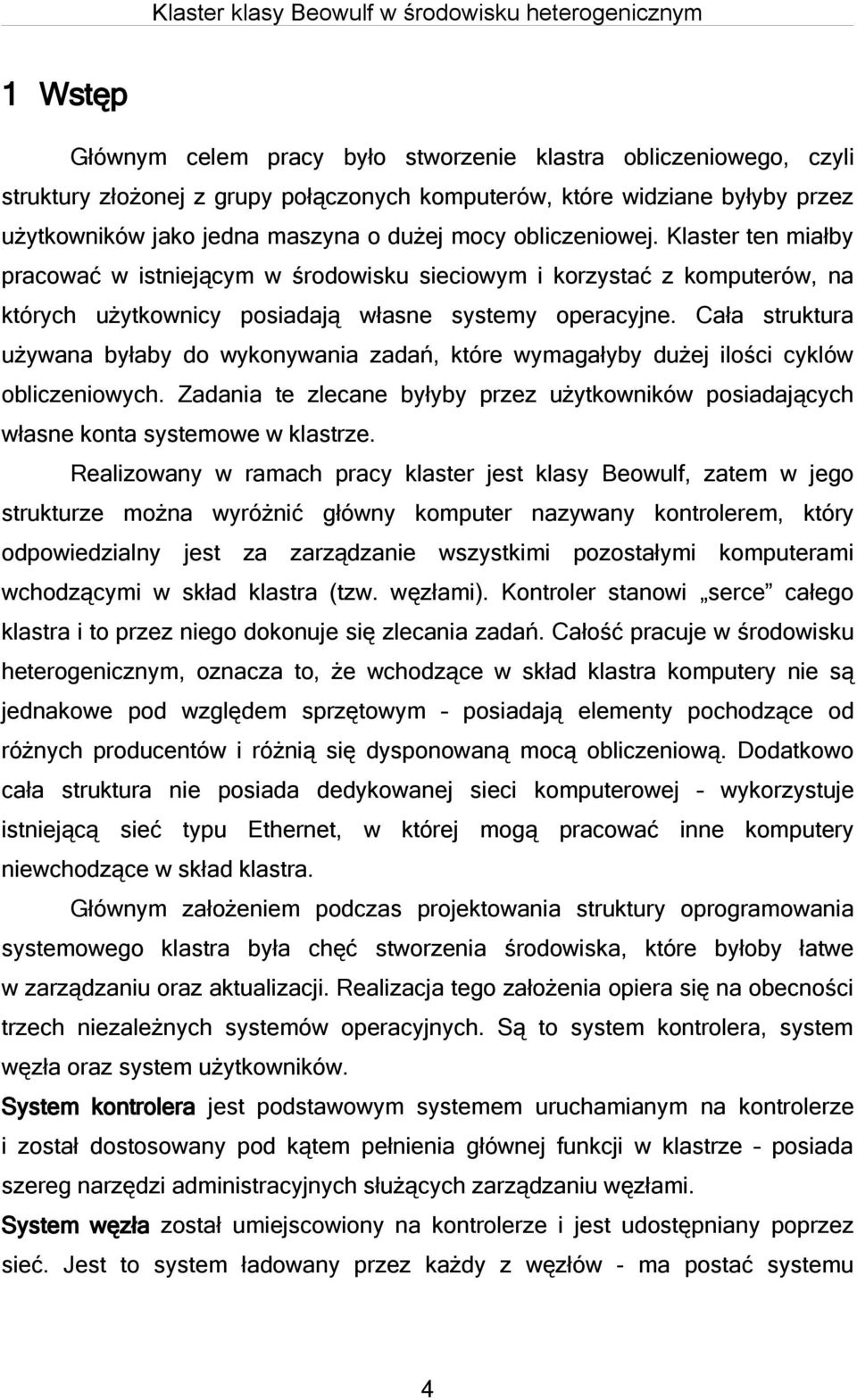 Cała struktura używana byłaby do wykonywania zadań, które wymagałyby dużej ilości cyklów obliczeniowych. Zadania te zlecane byłyby przez użytkowników posiadających własne konta systemowe w klastrze.