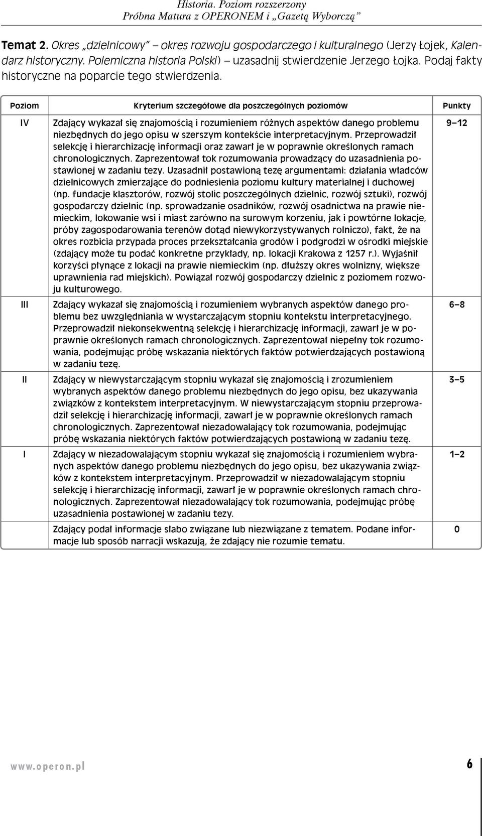 Przeprowadził selekcję i hierarchizację informacji oraz zawarł je w poprawnie określonych ramach chronologicznych. Zaprezentował tok rozumowania prowadzący do uzasadnienia postawionej w zadaniu tezy.