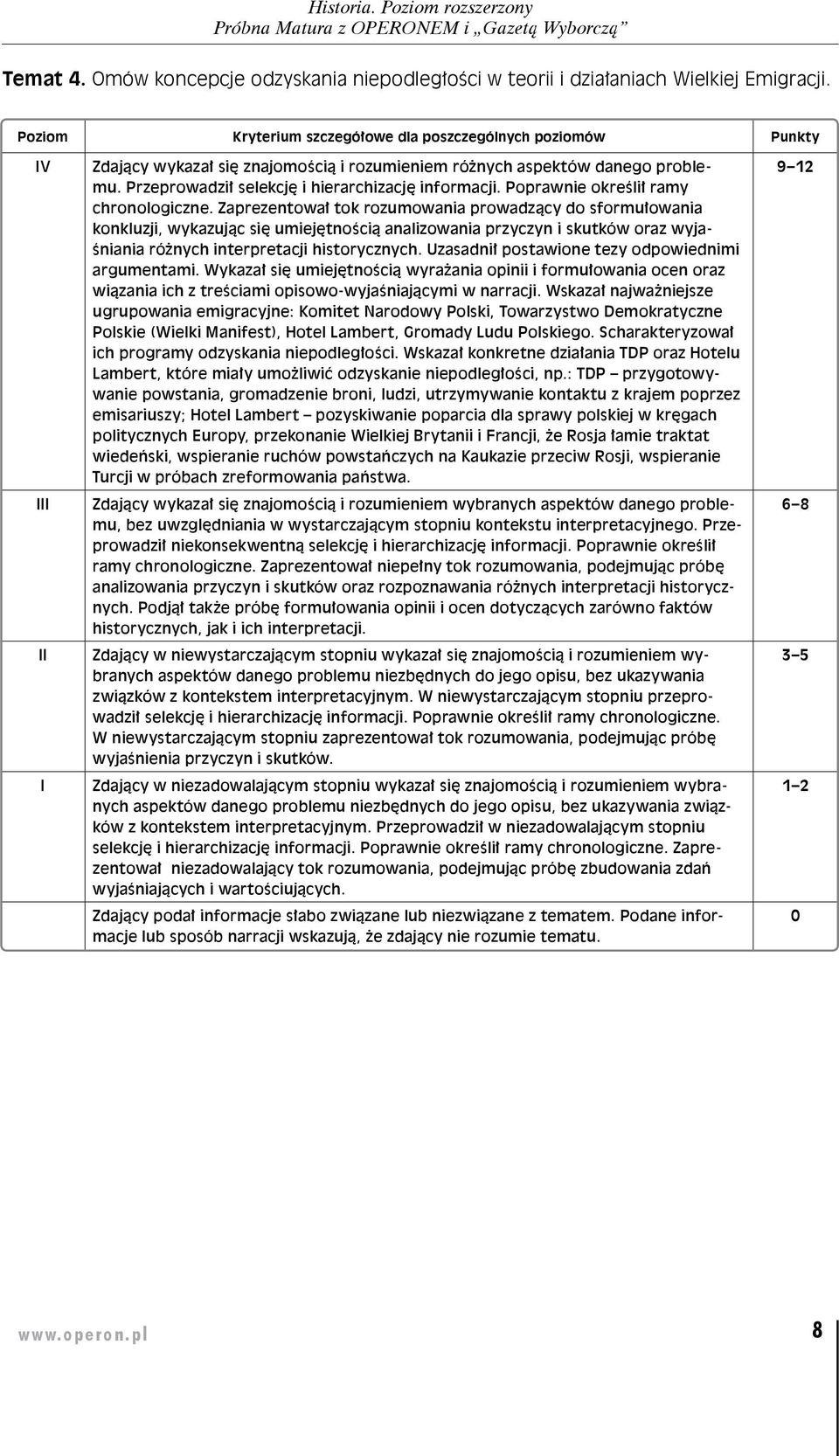 Zaprezentował tok rozumowania prowadzący do sformułowania konkluzji, wykazując się umiejętnością analizowania przyczyn i skutków oraz wyjaśniania różnych interpretacji historycznych.