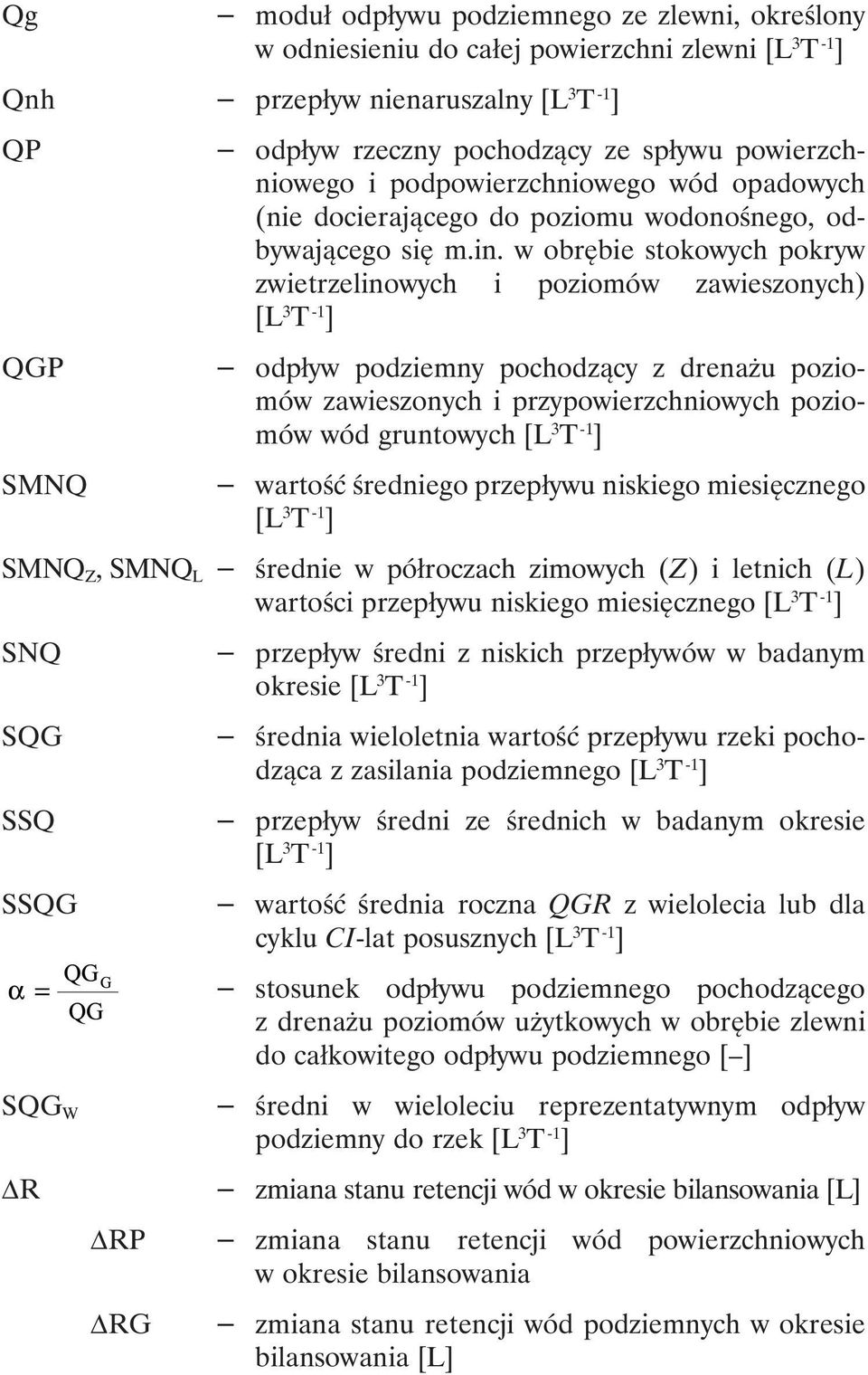 w obrębie stokowych pokryw zwietrzelinowych i poziomów zawieszonych) [L 3 T 1 ] odpływ podziemny pochodzący z drenażu poziomów zawieszonych i przypowierzchniowych poziomów wód gruntowych [L 3 T 1 ]