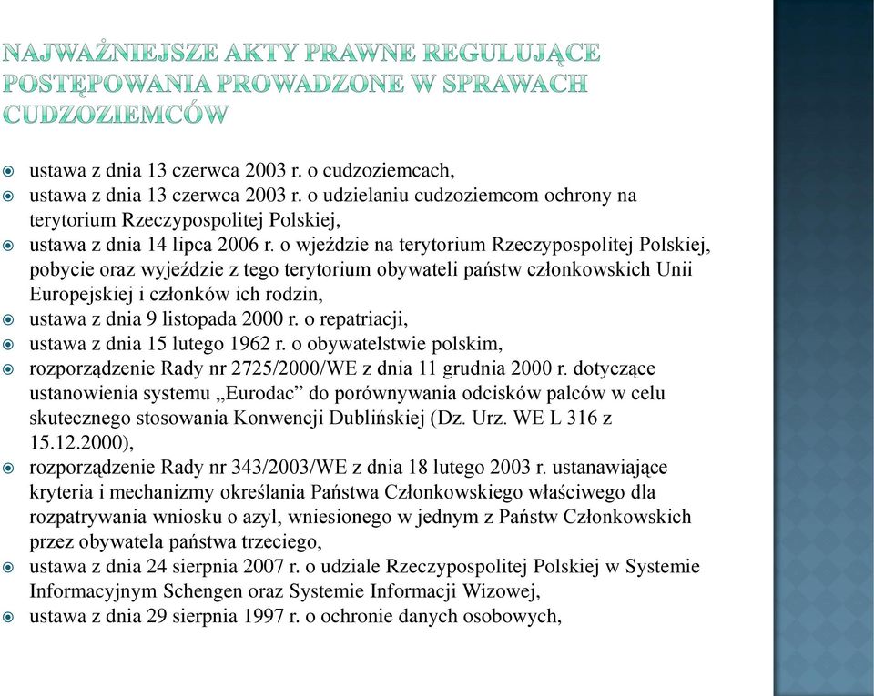 o repatriacji, ustawa z dnia 15 lutego 1962 r. o obywatelstwie polskim, rozporządzenie Rady nr 2725/2000/WE z dnia 11 grudnia 2000 r.