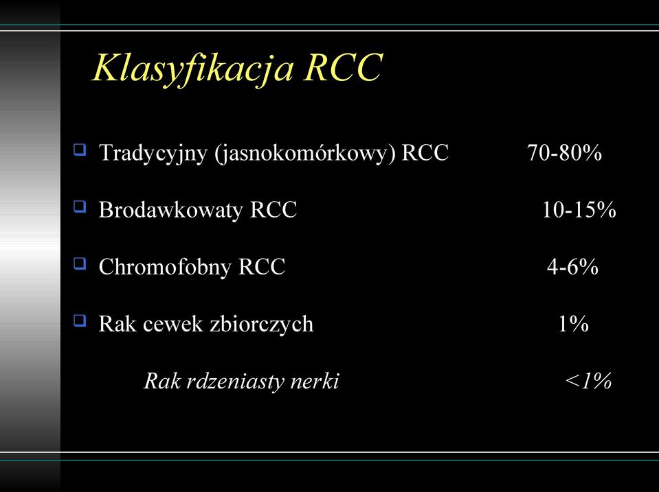 10-15% Chromofobny RCC 4-6% Rak cewek
