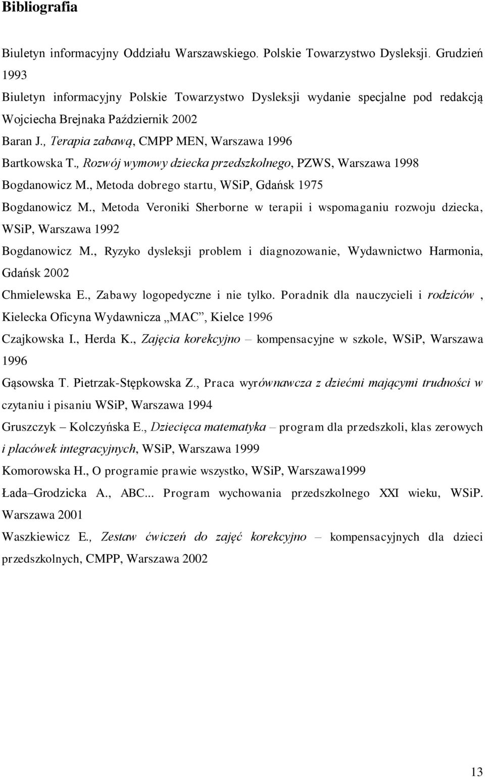 , Rozwój wymowy dziecka przedszkolnego, PZWS, Warszawa 1998 Bogdanowicz M., Metoda dobrego startu, WSiP, Gdańsk 1975 Bogdanowicz M.