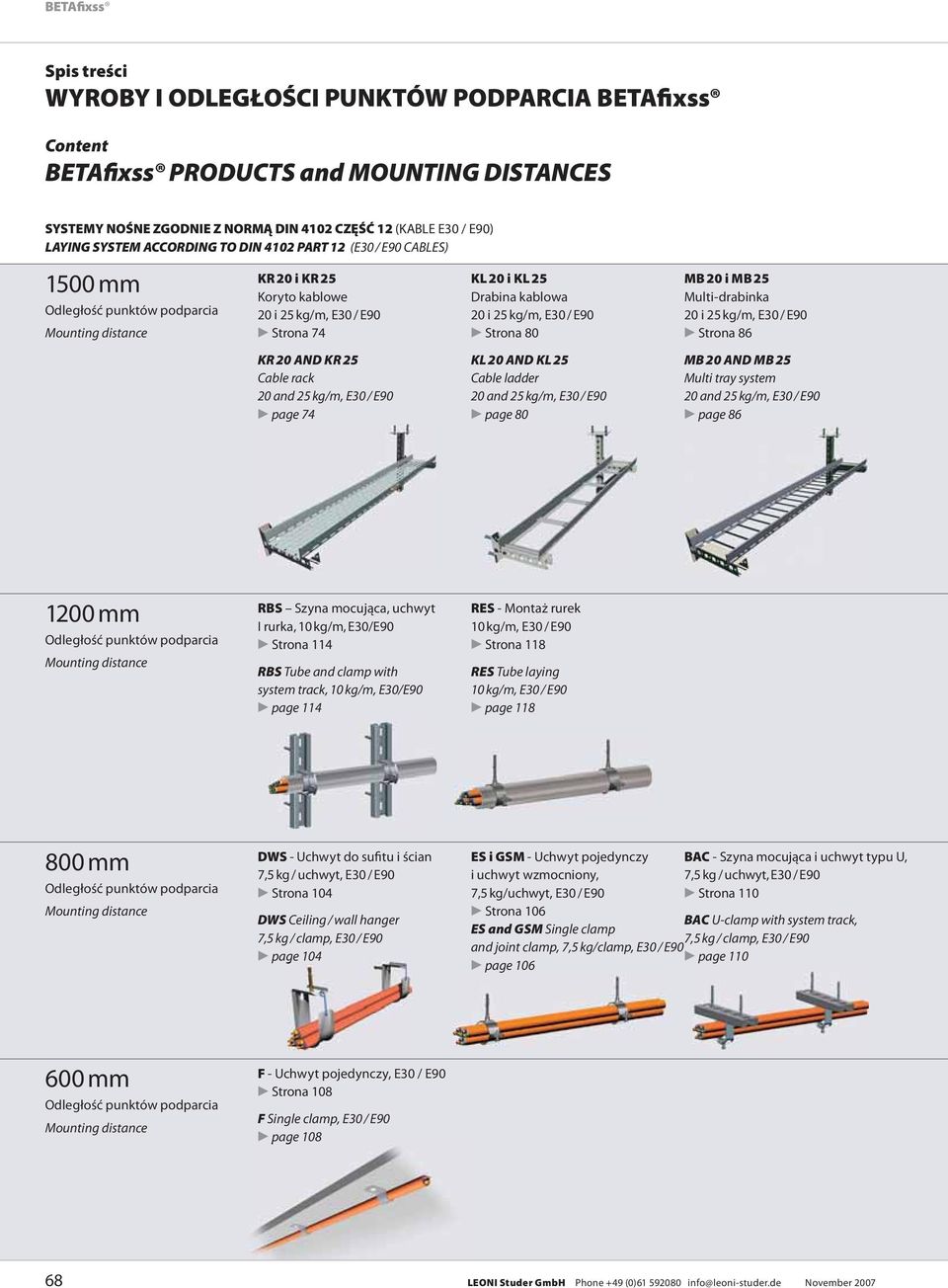 i 25 kg/m, E30 / E90 Strona 80 MB 20 i MB 25 Multi-drabinka 20 i 25 kg/m, E30 / E90 Strona 86 KR 20 AND KR 25 Cable rack 20 and 25 kg/m, E30 / E90 page 74 KL 20 AND KL 25 Cable ladder 20 and 25 kg/m,