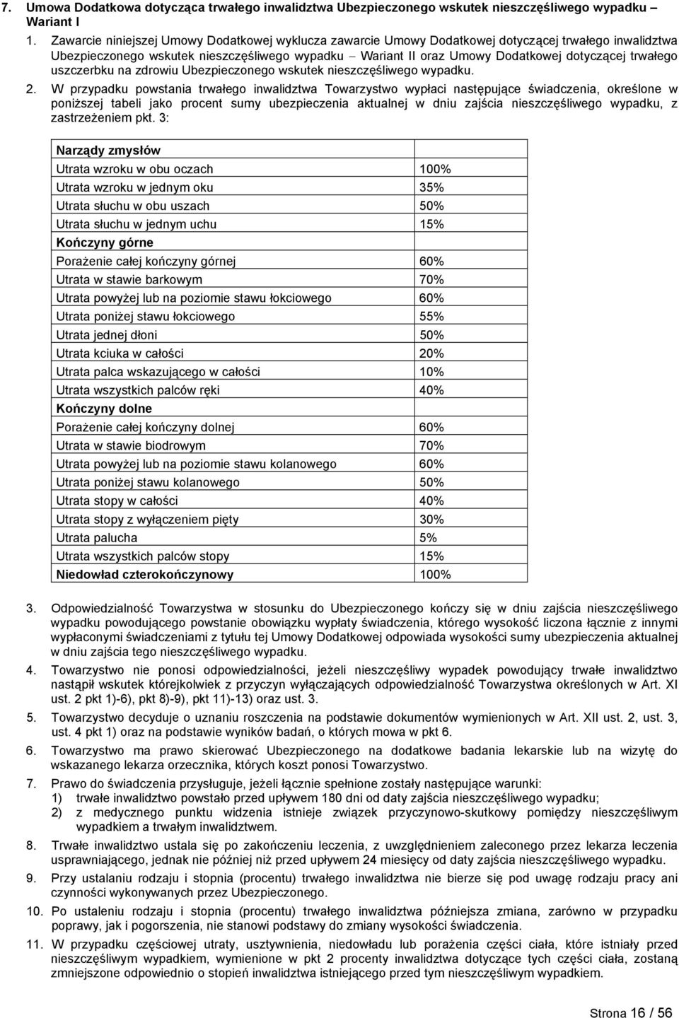 trwałego uszczerbku na zdrowiu Ubezpieczonego wskutek nieszczęśliwego wypadku. 2.