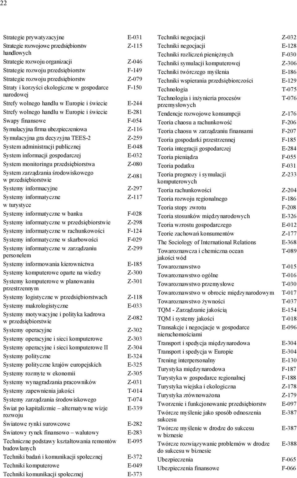 firma ubezpieczeniowa Z-116 Symulacyjna gra decyzyjna TEES-2 Z-259 System administracji publicznej E-048 System informacji gospodarczej E-032 System monitoringu przedsiębiorstwa Z-080 System