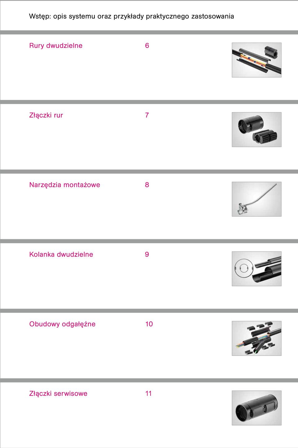 Złączki rur 7 Narzędzia montażowe 8 Kolanka
