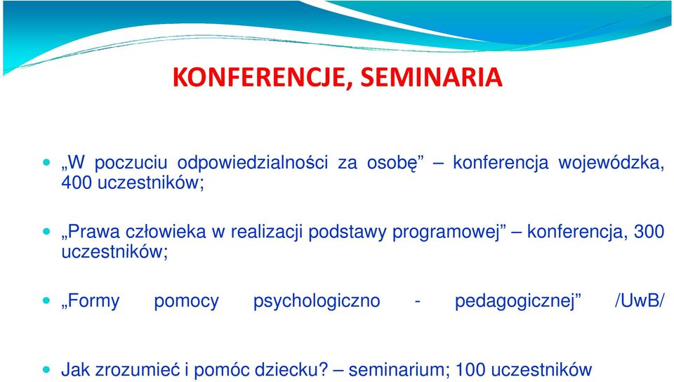 programowej konferencja, 300 uczestników; Formy pomocy psychologiczno -