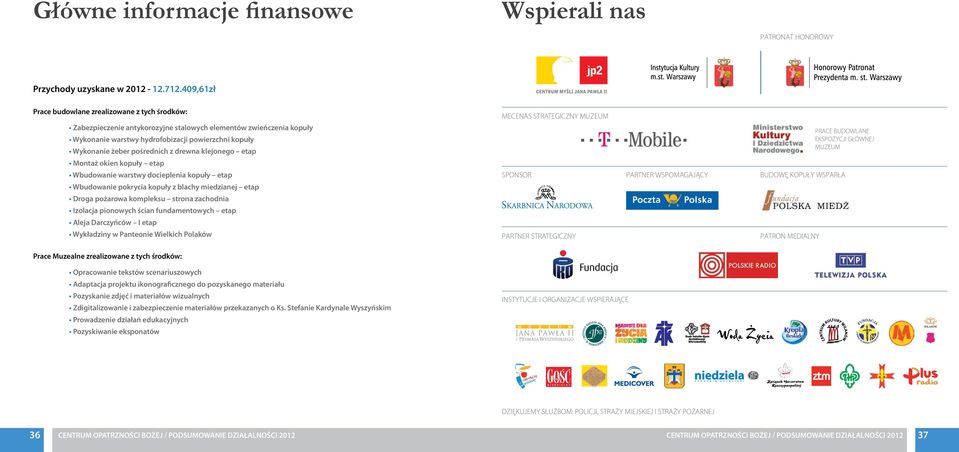 pośrednich z drewna klejonego etap Montaż okien kopuły etap Wbudowanie warstwy docieplenia kopuły etap Wbudowanie pokrycia kopuły z blachy miedzianej etap Droga pożarowa kompleksu strona zachodnia