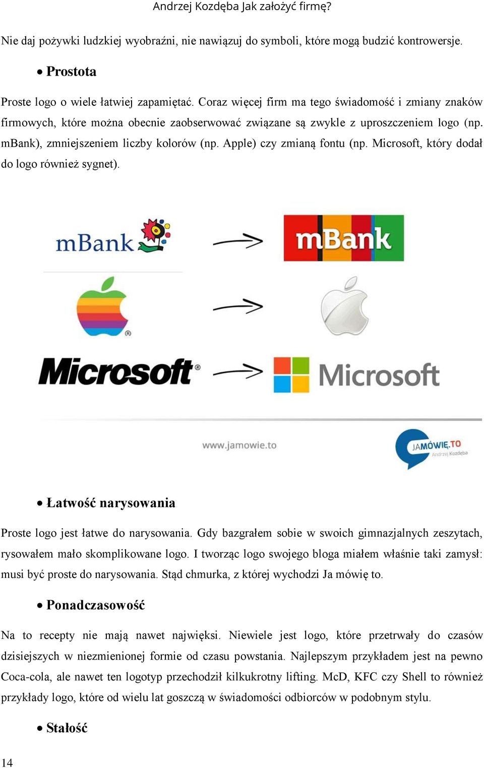 Apple) czy zmianą fontu (np. Microsoft, który dodał do logo również sygnet). Łatwość narysowania Proste logo jest łatwe do narysowania.