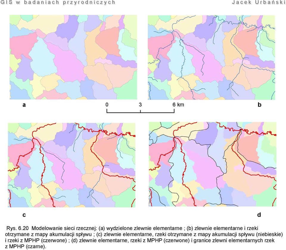 20 Modelowanie sieci rzecznej: (a) wydzielone zlewnie elementarne ; (b) zlewnie elementarne