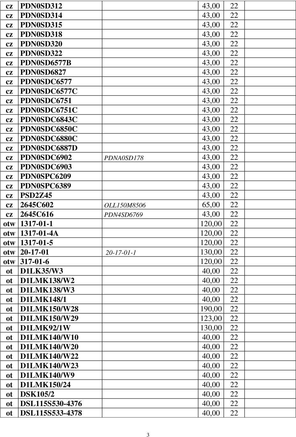 PDNA0SD178 43,00 22 cz PDN0SDC6903 43,00 22 cz PDN0SPC6209 43,00 22 cz PDN0SPC6389 43,00 22 cz PSD2Z45 43,00 22 cz 2645C602 OLL150M8506 65,00 22 cz 2645C616 PDN4SD6769 43,00 22 otw 1317-01-1 120,00