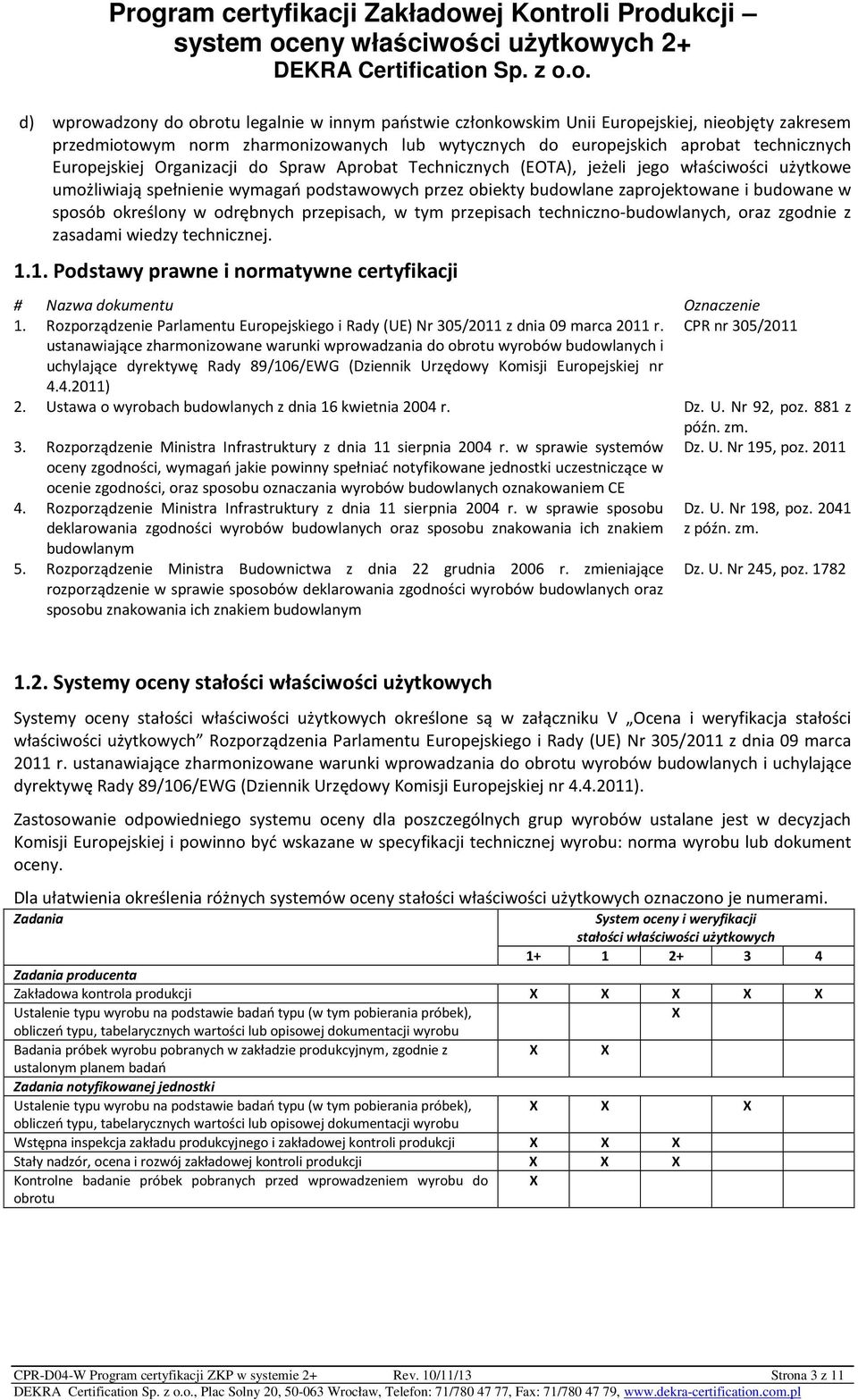 określony w odrębnych przepisach, w tym przepisach techniczno-budowlanych, oraz zgodnie z zasadami wiedzy technicznej. 1.1. Podstawy prawne i normatywne certyfikacji # Nazwa dokumentu Oznaczenie 1.