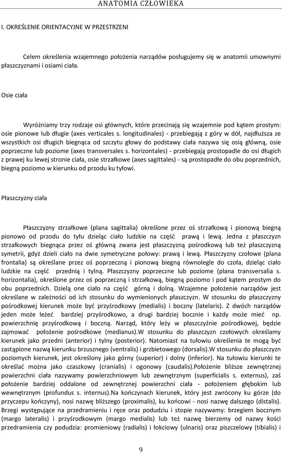 longitudinales) - przebiegają z góry w dół, najdłuższa ze wszystkich osi długich biegnąca od szczytu głowy do podstawy ciała nazywa się osią główną, osie poprzeczne lub poziome (axes transversales s.