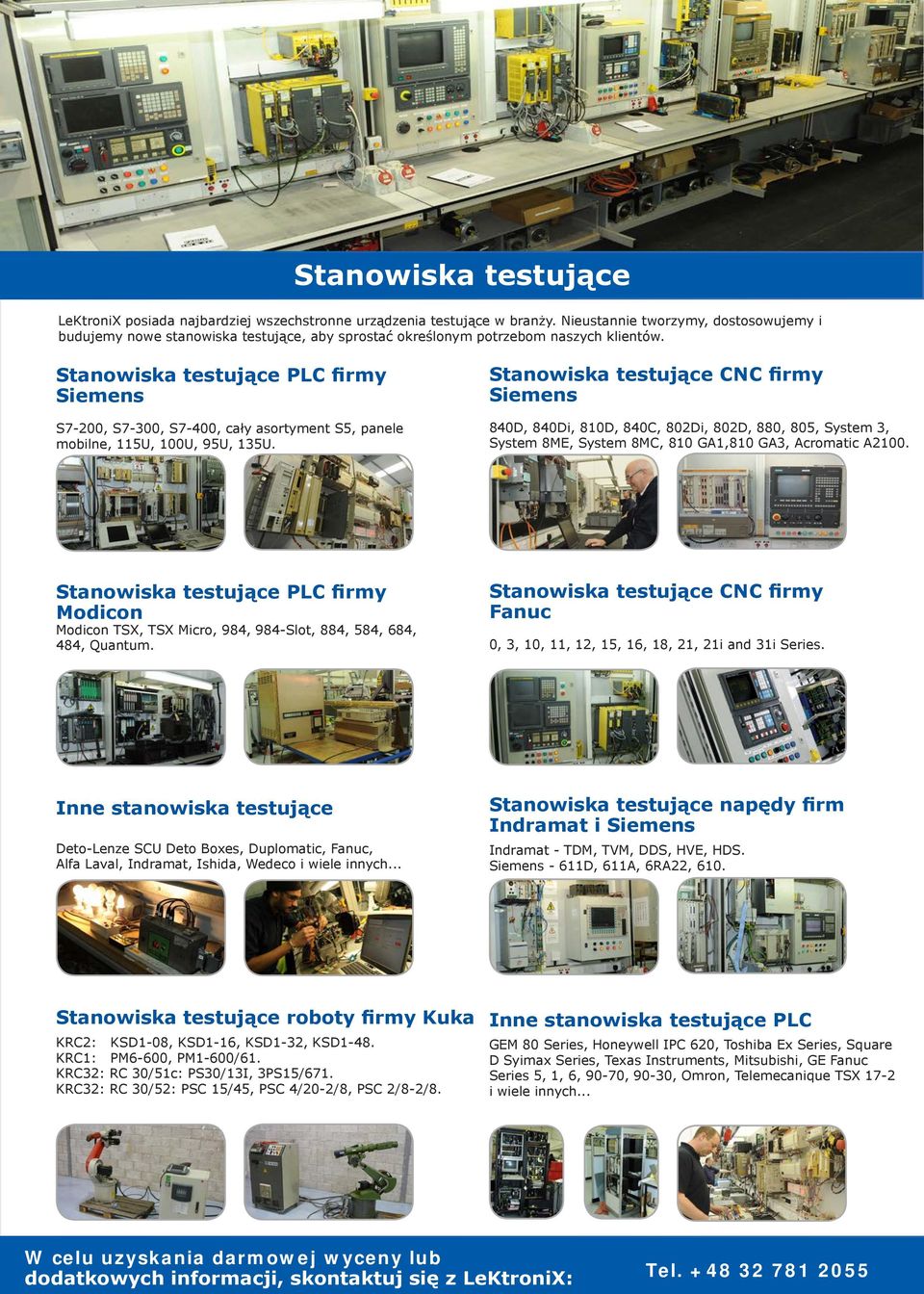 Stanowiska testujące PLC firmy Siemens S7-200, S7-300, S7-400, cały asortyment S5, panele mobilne, 115U, 100U, 95U, 135U.