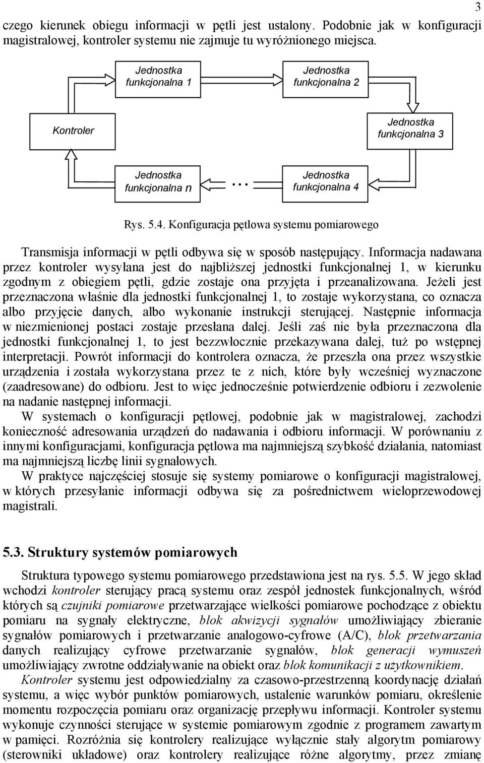 Informacja nadawana przez kontroler wysyłana jest do najbliższej jednostki funkcjonalnej 1, w kierunku zgodnym z obiegiem pętli, gdzie zostaje ona przyjęta i przeanalizowana.