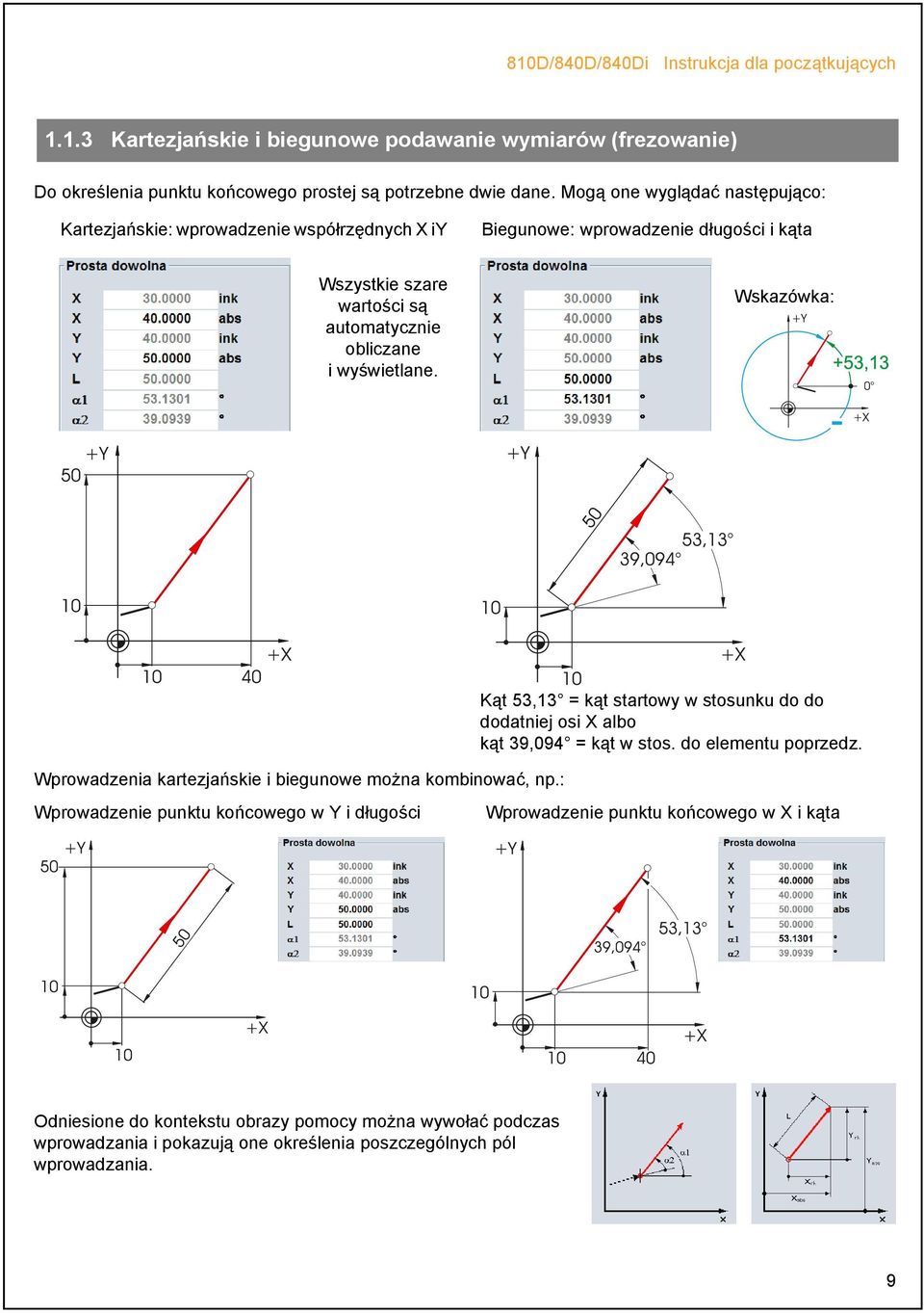 Wskazówka: Wprowadzenia kartezjańskie i biegunowe można kombinować, np.: Kąt 53,13 = kąt startowy w stosunku do do dodatniej osi X albo kąt 39,094 = kąt w stos. do elementu poprzedz.