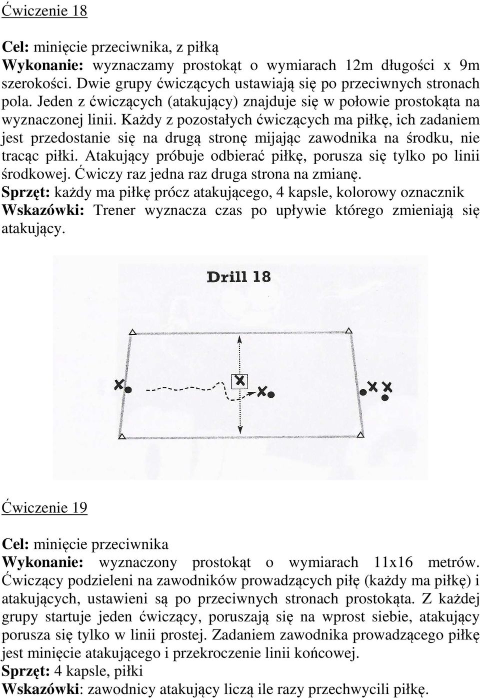 Każdy z pozostałych ćwiczących ma piłkę, ich zadaniem jest przedostanie się na drugą stronę mijając zawodnika na środku, nie tracąc piłki.