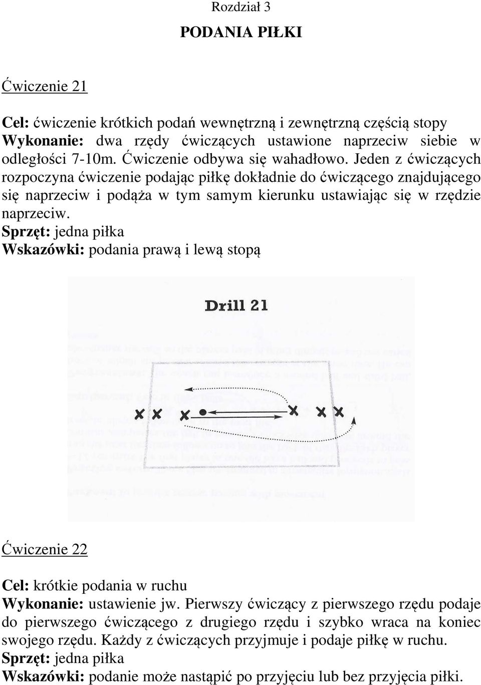 Jeden z ćwiczących rozpoczyna ćwiczenie podając piłkę dokładnie do ćwiczącego znajdującego się naprzeciw i podąża w tym samym kierunku ustawiając się w rzędzie naprzeciw.