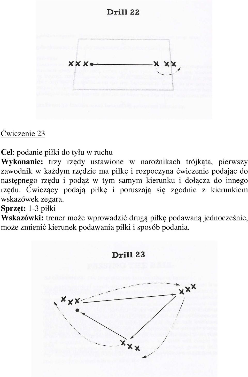 dołącza do innego rzędu. Ćwiczący podają piłkę i poruszają się zgodnie z kierunkiem wskazówek zegara.