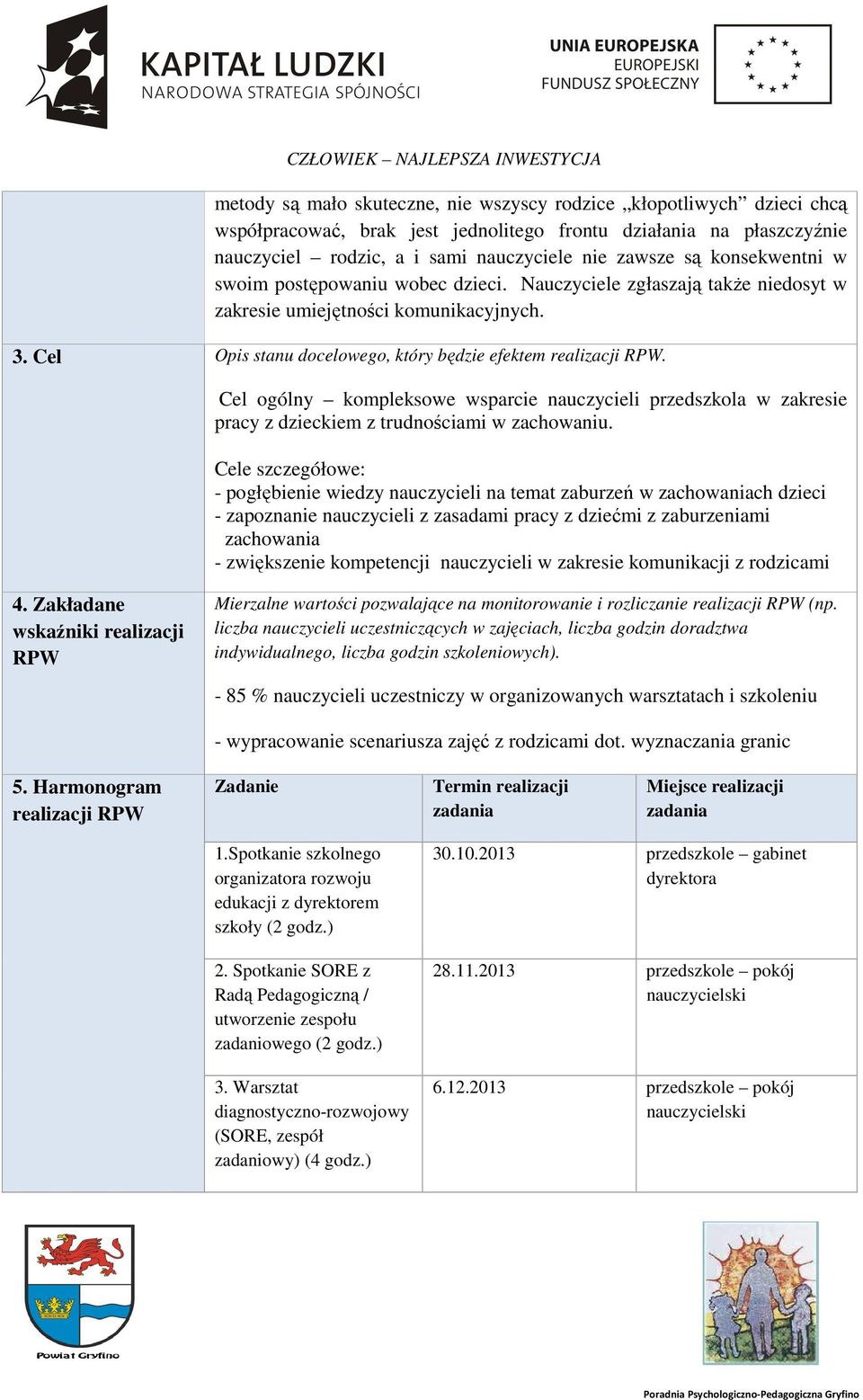 Cel ogólny kompleksowe wsparcie nauczycieli przedszkola w zakresie pracy z dzieckiem z trudnościami w zachowaniu.