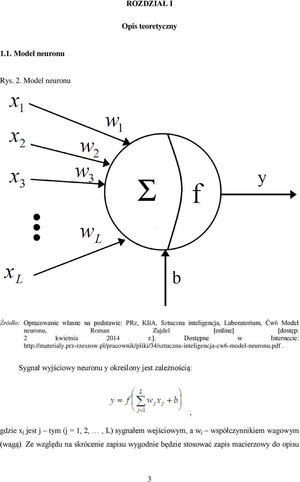 [dostęp: 2 kwietnia 2014 r.]. Dostępne w Internecie: http://materialy.prz-rzeszow.pl/pracownik/pliki/34/sztuczna-inteligencja-cw6-model-neuronu.